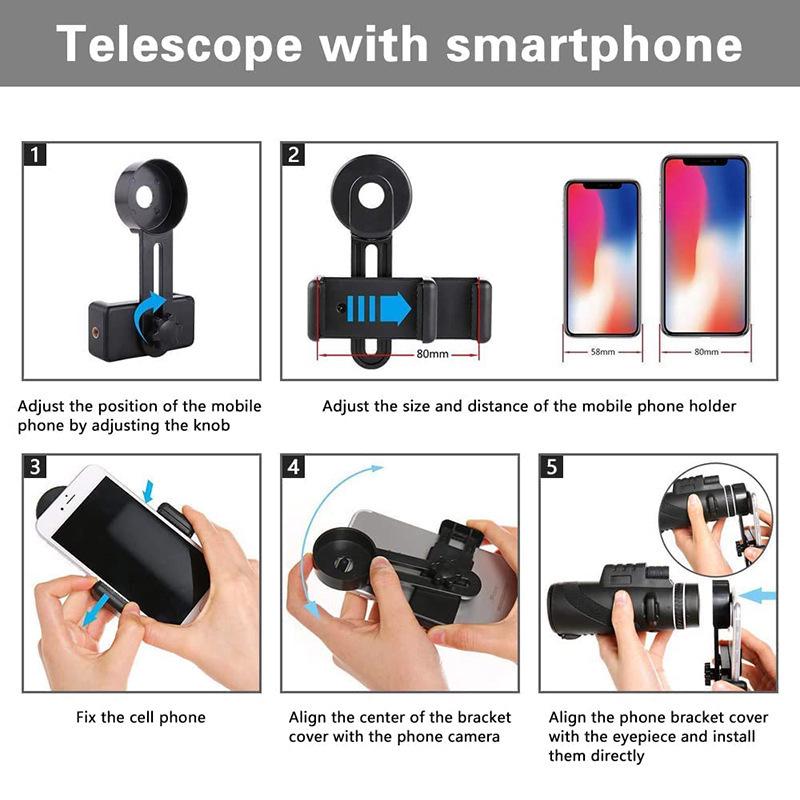 80x100 HD Monocular Telescope with High Magnification, Low-Light Night Vision, Phone Connectivity for Photography, Portable for Bird Watching
