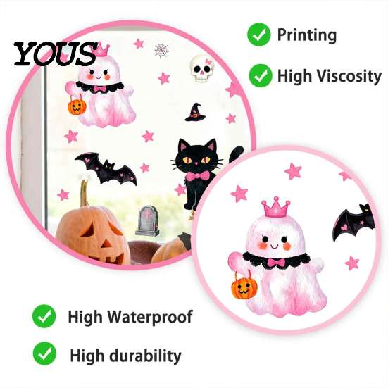 Room Halloween Decorations 2 Sheets Cartoon Ghost Window Cling, Spooky Decorative Decals Glass Sticker, Waterproof Static Decal for Holiday