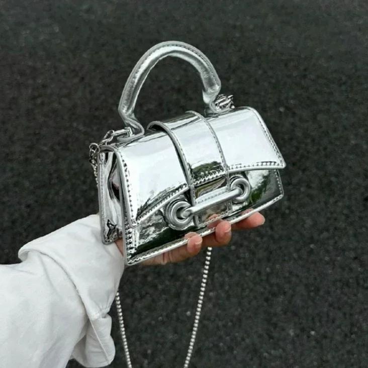 

Винтажная женская серебряная шикарная сумка через плечо, роскошная дизайнерская маленькая сумка на плечо, модная золотая мини-кошелек для монет, милая сумка из искусственной кожи белый