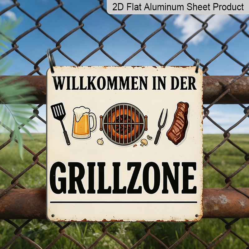 

2D Flat, 1pc, Retro Metal Sign, Decorative Plaque And Ornament, Humorous Welcome Sign for The Barbecue Area, Beer And Barbecue Style, Outdoor 20*20cm
