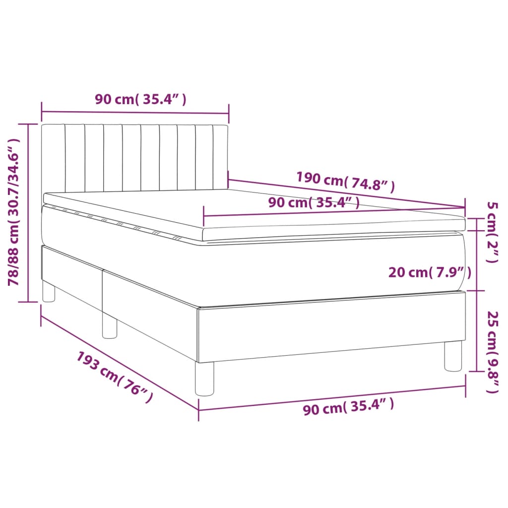 Box Spring Bed with Mattress Cream 90 x 190 cm Fabric
