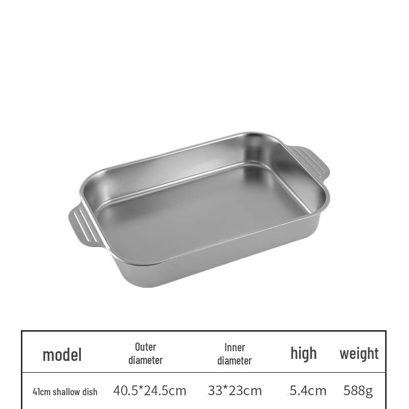 Korean 304 Stainless Steel Grilled Fish Pan, Rectangular Baking Tray with Double Ears for Serving Rice and Vegetables