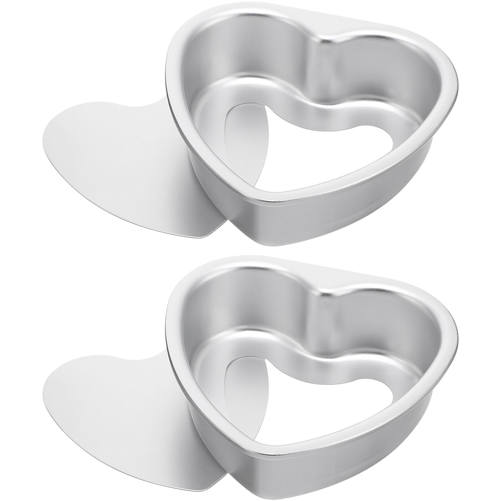 2pcs Heart Shaped Cake Pans For Baking Reusable Mini Cheesecake Pans Removable Bottom Non-Stick Detachable Flan Molds Heat