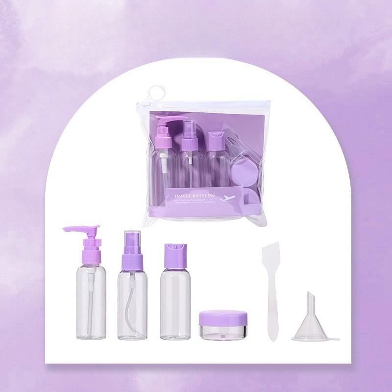 

Дорожный набор из 7 предметов Флакон 50 мл Косметика Отдельная бутылка Распылитель Флакон Прессованный флакон Крем Коробка Портативный распылитель фиолетовый