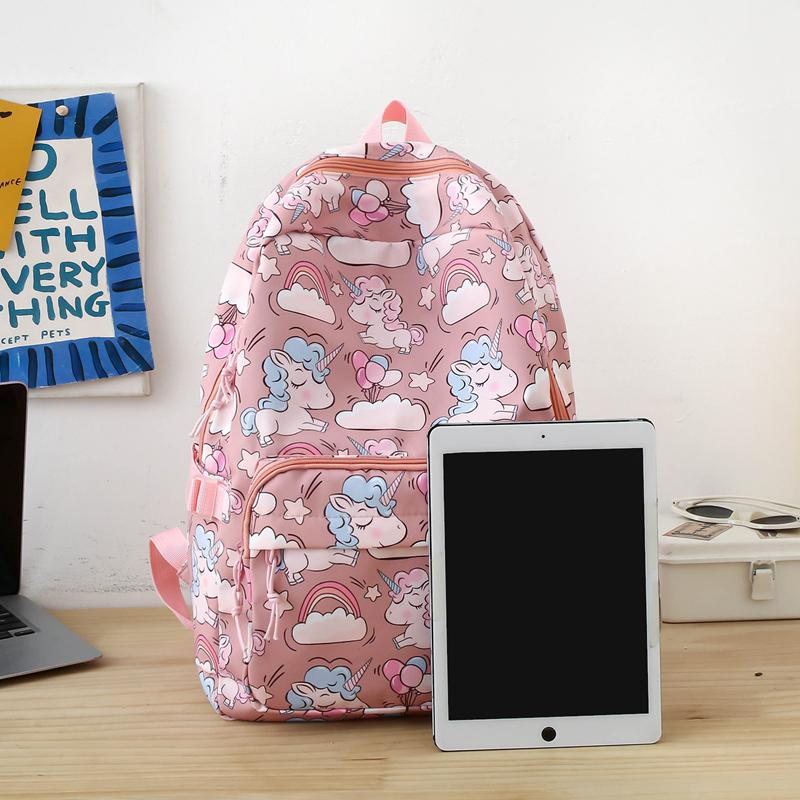 Cartoon Three-Piece Backpack Set Student Printed Schoolbag Women's Large Capacity Lightweight Backpack