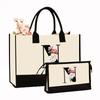 Canvas Shoulder Bag Makeup Set with Color Block Print & Portable Zipper Clutch