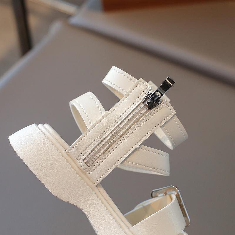 High Top Girls Roman Sandals Summer New British Style Fashion Princess Sandal with Hardware Vacation Children Beach Shoes I05239