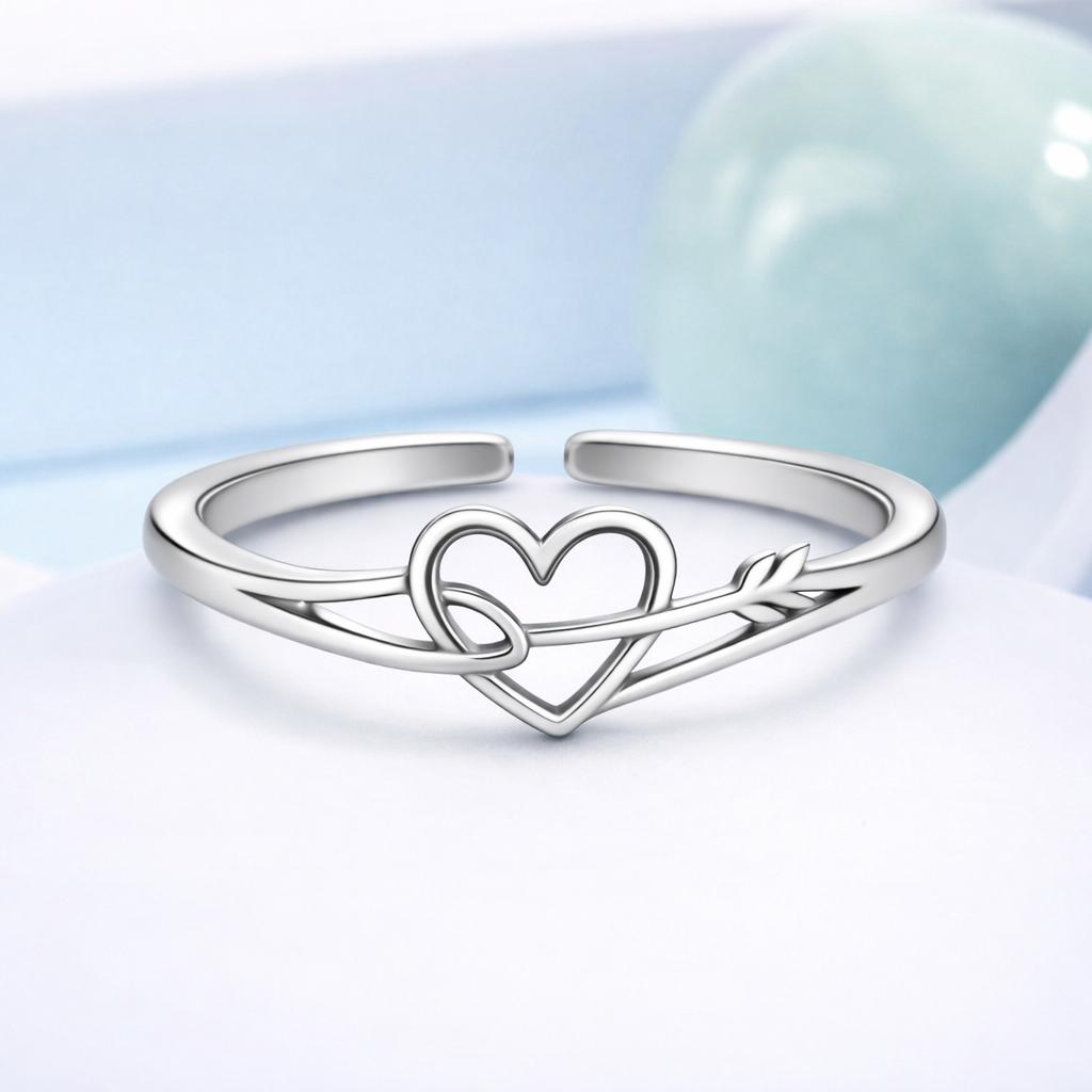 Arrow Heart Adjustable Open Ring – 925 Sterling Silver
