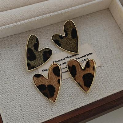 Podzimní/Zimní Retro Maillard Leopard Srdíčkové Náušnice pro Ženy