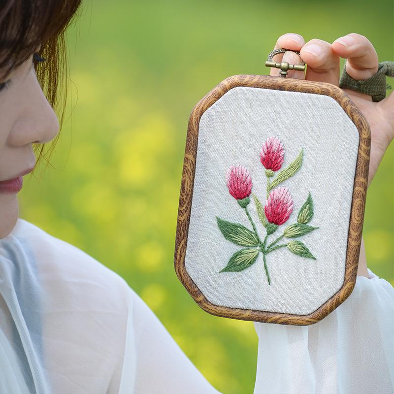 Octagonal Embroidery Hoop Kit-DIY Lu & Su Style Floral Patterns with European Designs Complete Needlework Set for Beginners
