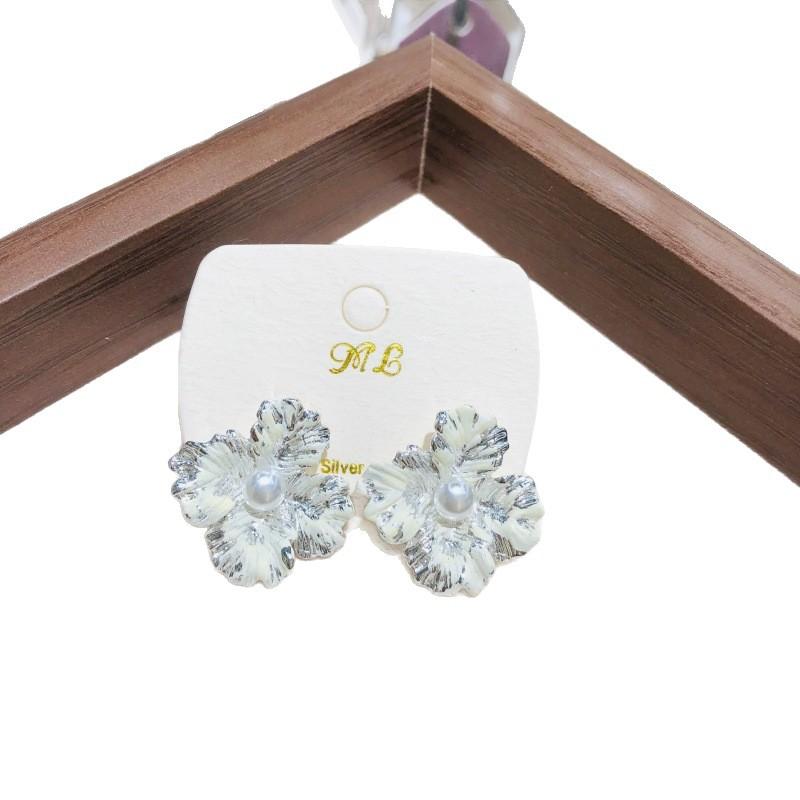 Vintage Enamel Four Le Flower Frewater Genuine Pearl Stud Earrings Needle Retro Court Sle Jewelry