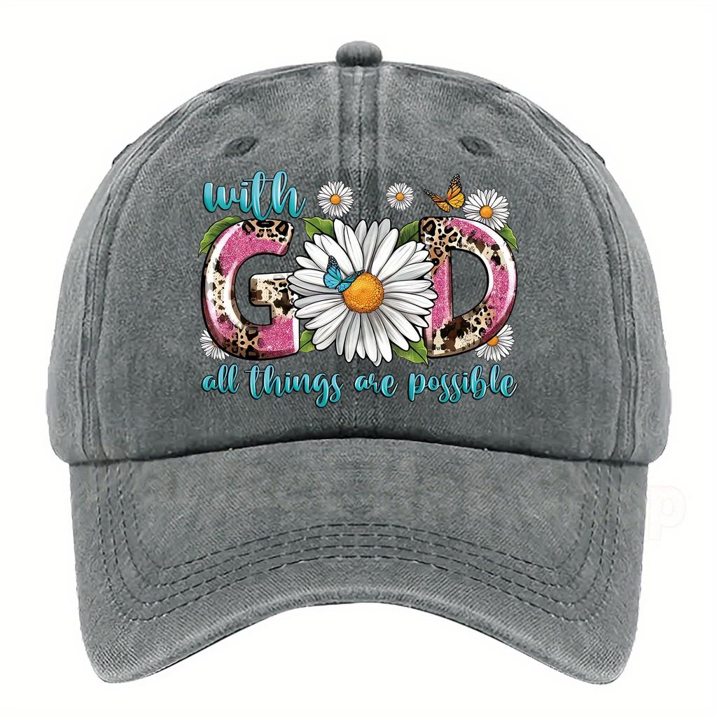 Adjustable Baseball Cap with With GOD All Things Are Possible Colorful Print  Breathable Polyester Machine Washable