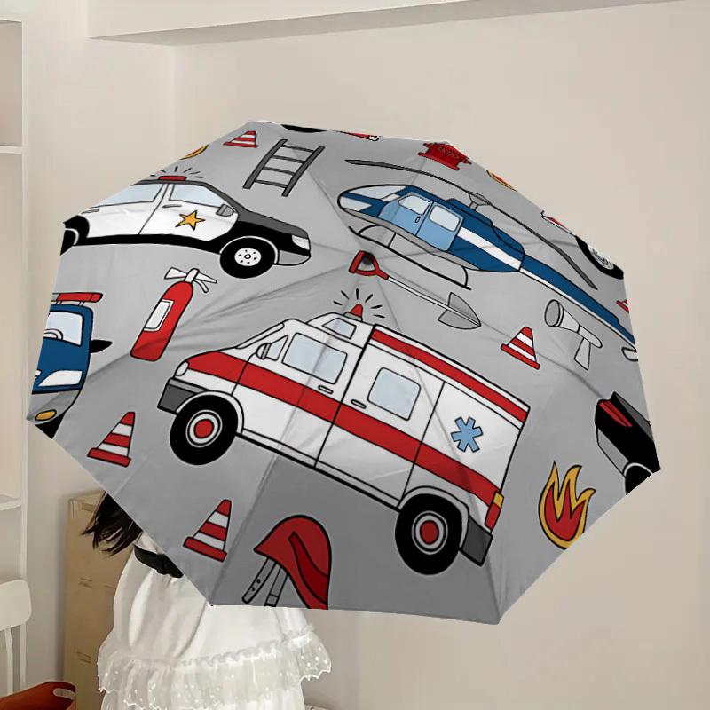 1pc Emergency Vehicles Pattern Automatic Open/Close Umbrella, Formal Events - Ideal Gift for Family or Friends, Outdoor Accessory yy251211168