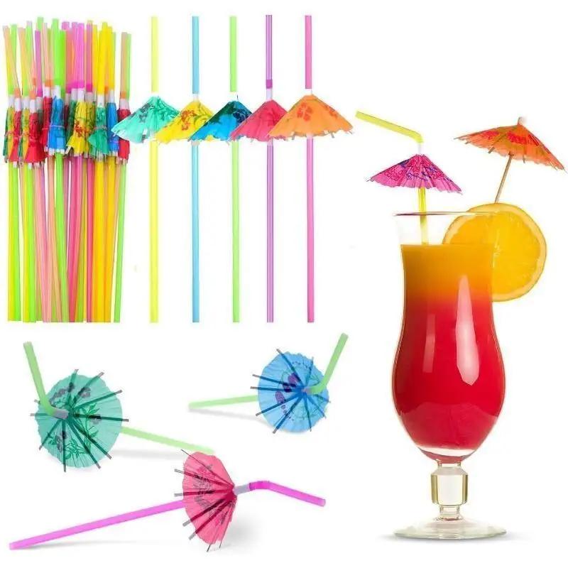 100pcs Umbrella Straws for Drinks,Umbrella Straws Hawaiian Luau Party Straws for Drinks Decorations (Assorted Colors)