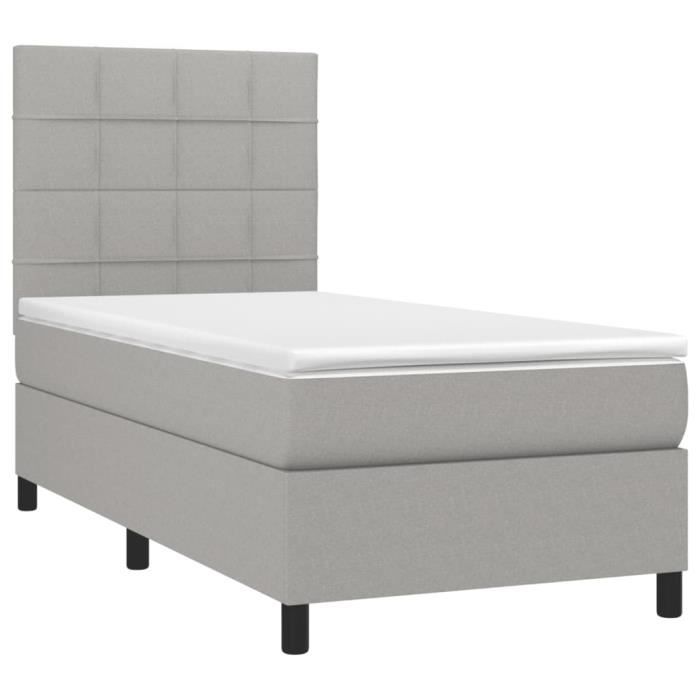 3141745 vidaXL Lit à sommier tapissier avec matelas Gris clair 90x200 cm Tissu