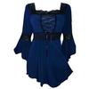Women Size Plus Lace Up Blouse Shirts Ruffle Ladies Long Sleeve Tunic Peplum Top