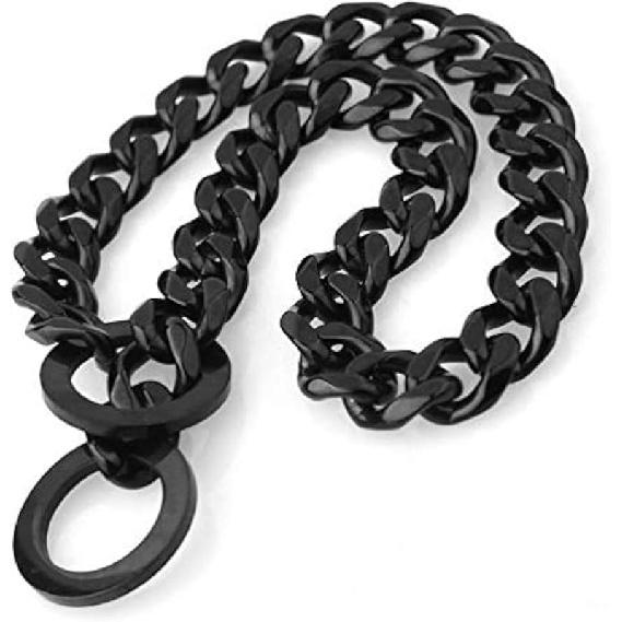 15mm Strong Silver Gold Stainless Steel Slip Dog Collar Metal Training Choke Chain for Large Dogs (34inch, Black)
