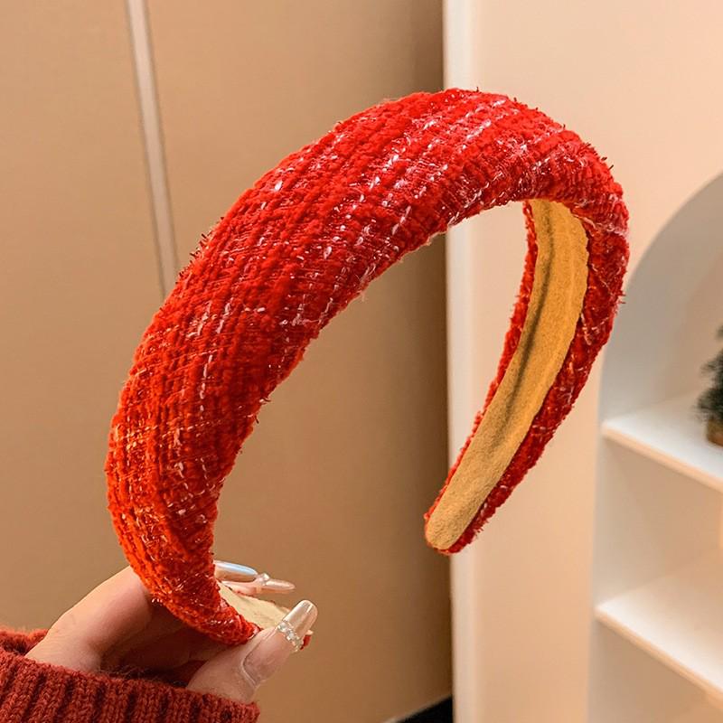 Retro Red Velvet High Crown Headband - Wide Edge Korean Influencer Style