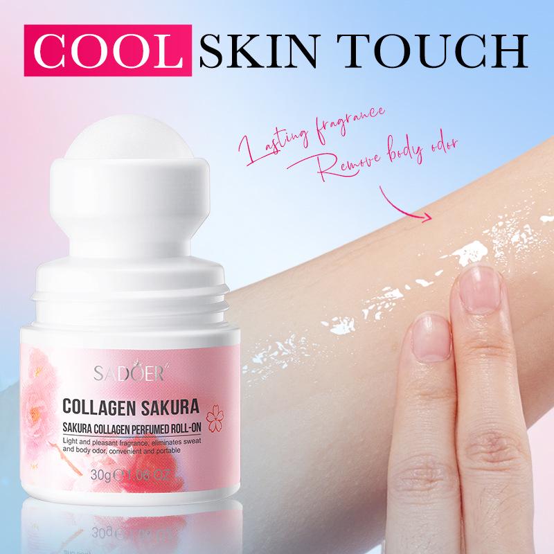 SADOER Cherry Blossom Collagen Deodorant Roll-On, 30g (Multilingual Version)