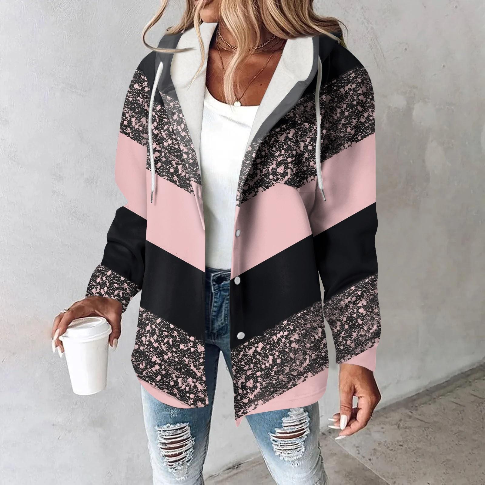 

Толстовки женские зимние теплые толстовки на пуговицах с капюшоном и завязками на шнурке с принтом куртка пальто L розовый