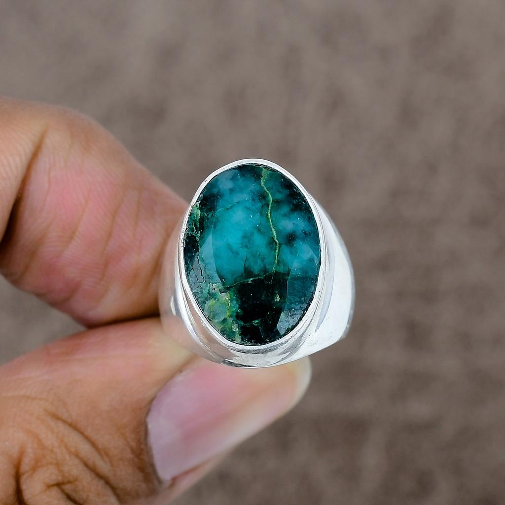 Green Jade Genstone Handmade 925 Sterling Silver Jewelry Ring Size 6 KKG-499