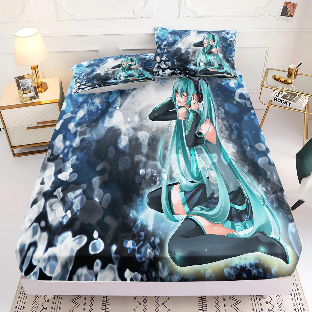 Hatsune Miku Printed  Fitted Sheet Comforte  Bed Cover Full Set  3D Children'S Bedding Anime Room Decor Home