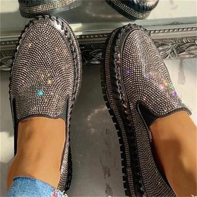 Fashion Women Flats Crystal Ladies Glitter Bling Loafers Flat Platform Fashion Woman Casual Moccasins Female Shoes 2024