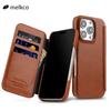 Capa de Couro Genuíno de Vaca Melkco para iPhone 16 Pro Max 16 Pro Carregamento Magnético Premium Oil Wax Capa Flip Vertical