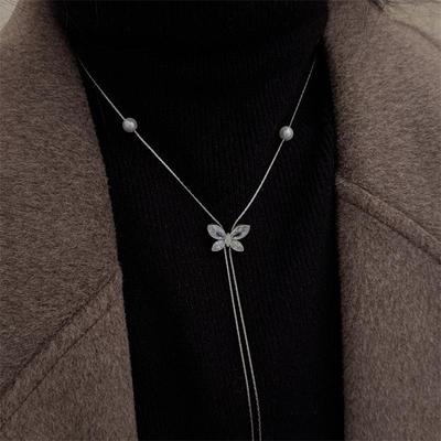 Zircon 2026 Sterrenhemel Vlinder Parel Ketting voor Vrouwen - Lichte Luxe High-End Choker