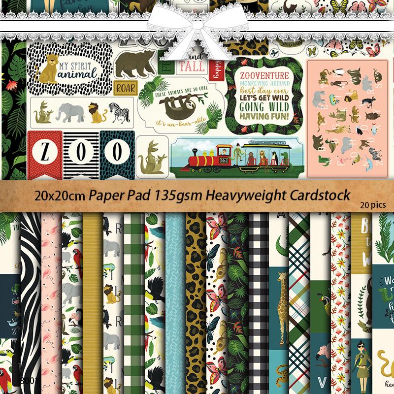 Tropical Jungle Journal Stickers: 20 Sheets of Vintage Plant & Animal Patterns on Foldable Paper