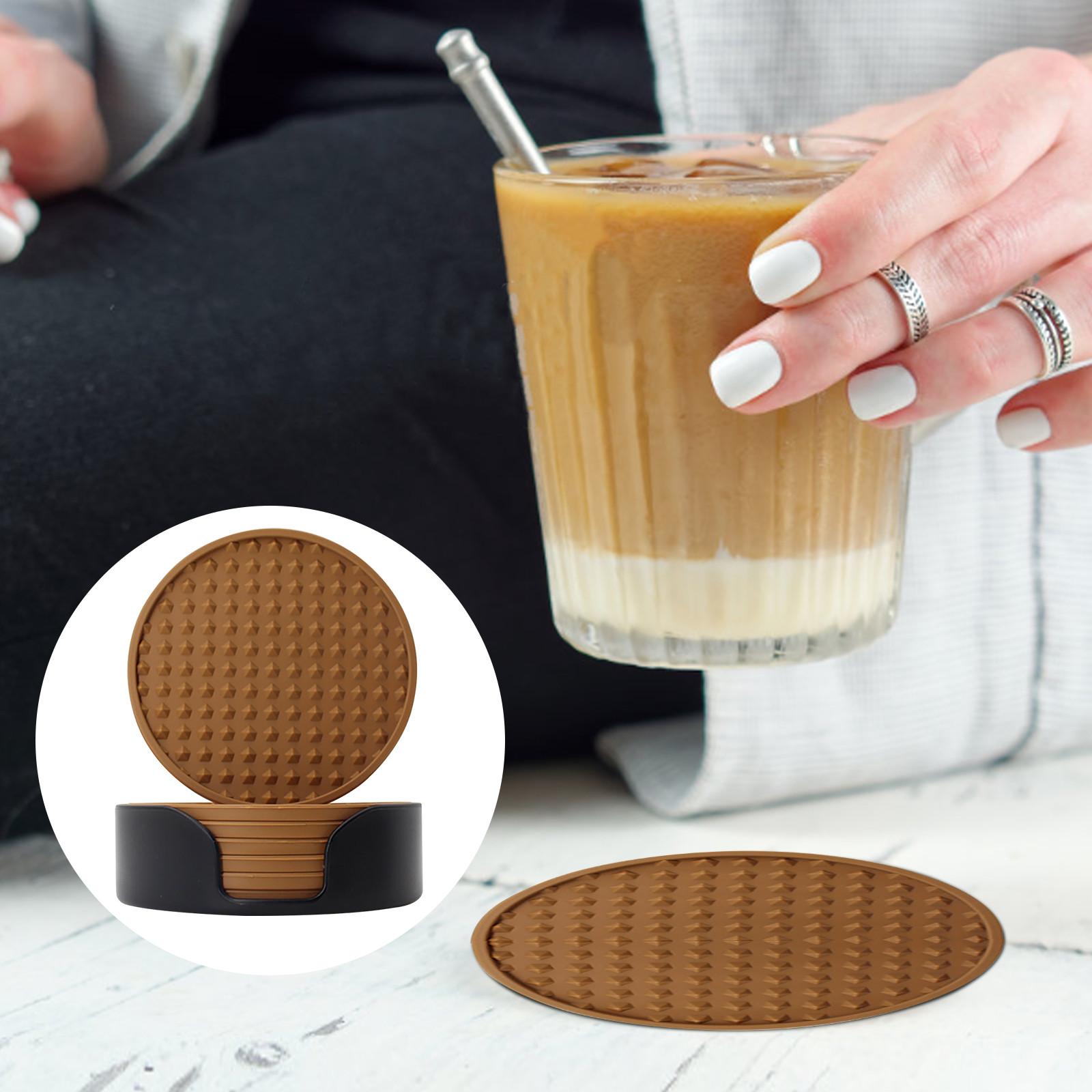 

Подстаканник для напитков, силиконовый подстаканник, набор из 6 предметов с пластиковой подставкой, подстаканник для журнального столика, держатель для стола, держатель для напитков на стол One Size