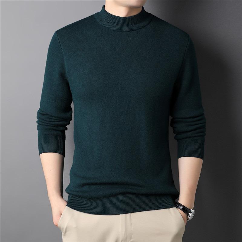 New Autumn Solid Color Half-turtleneck Men's Slim-fit Sweater