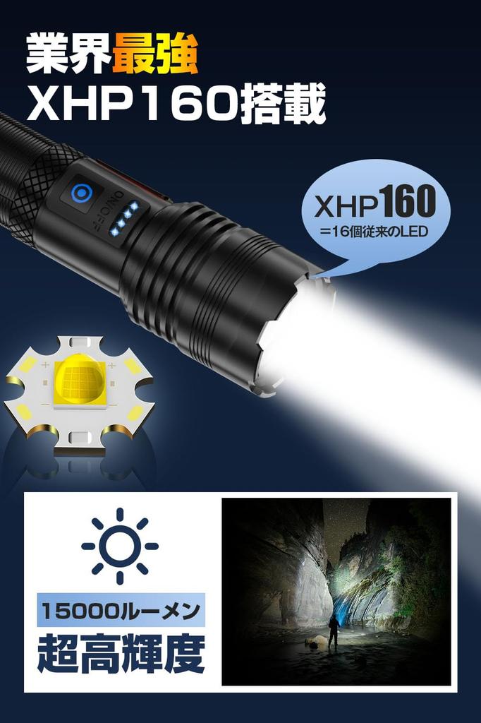 Powerful LED Flashlight with XHP160 LED and 5800mAh Compatible with AAA Zoom IPX6 7 Lighting Aluminum Alloy Mobile SOS Ideal for Emergency and Power