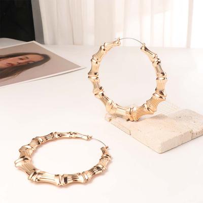 Boucles d'Oreilles Articulées en Bambou Design Rétro Boucles d'Oreilles Cercle Statement Européen-Américain Bijoux Audacieux