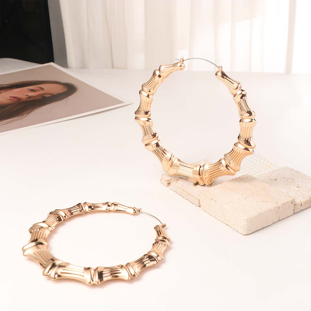 European-American Large Round Hoops Bamboo Texture Bamboo Pattern Earrings  Bold Jewelry