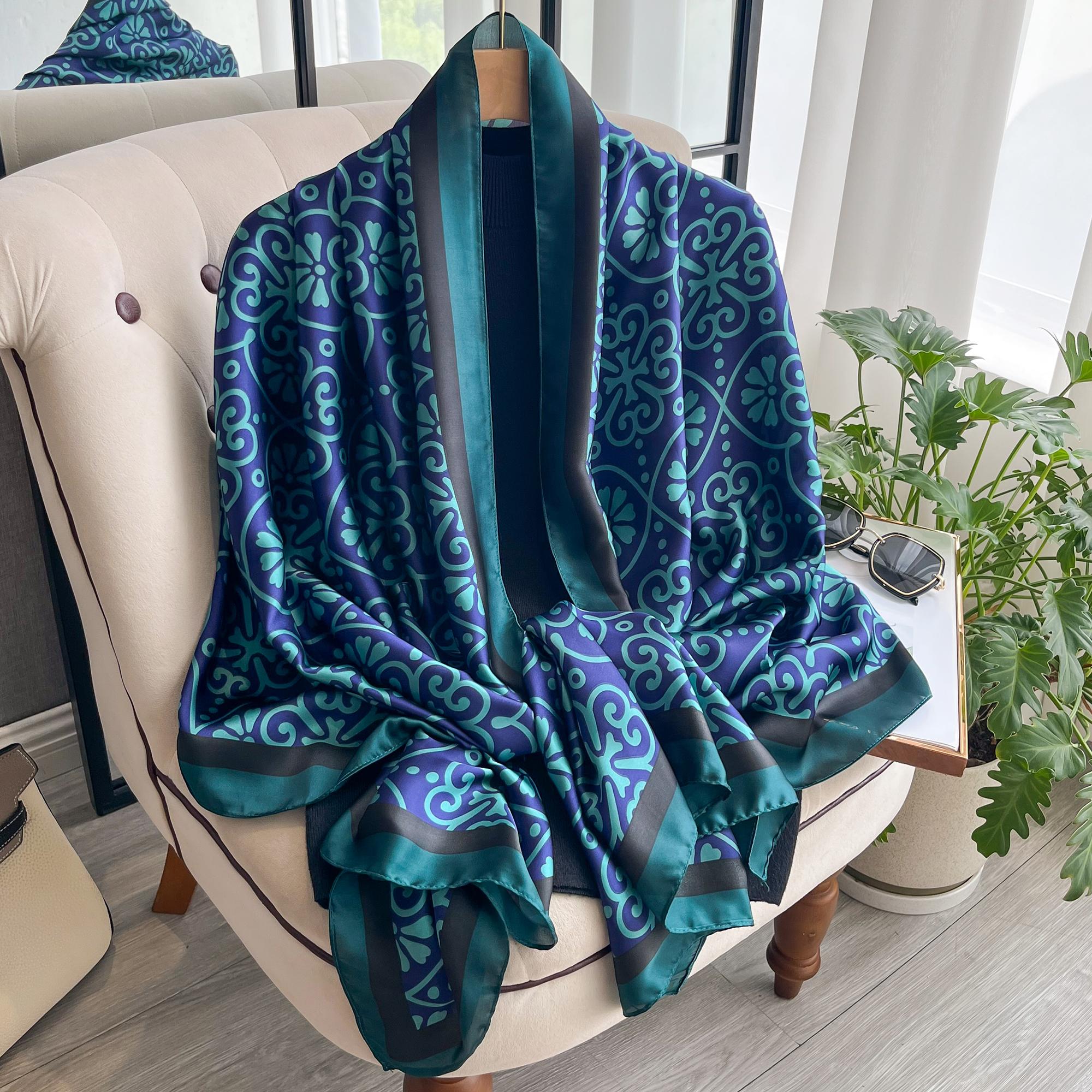 

Luxury Sunscreen Beach Silk Scarf Women The Four Seasons Bandanna Design Square Shawls Popular Style 180X90Cm Scarves