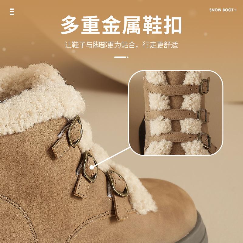 Augustine Fleece Martin Boots Women's 2025 New Winter Platform Lamb Fleece Short Boots Cotton Shoes Thickened Snow Boots