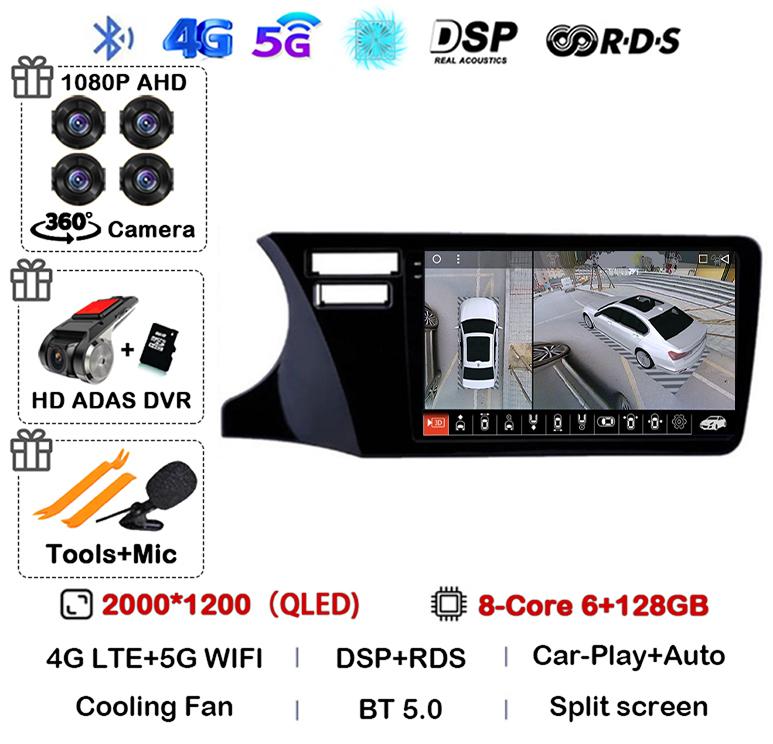 Android 14 Carplay Auto For Fit Honda City 2014 2015 2016 2017 Multimedia Stereo Car Radio DVD Video Player Navi Head Unit Audio