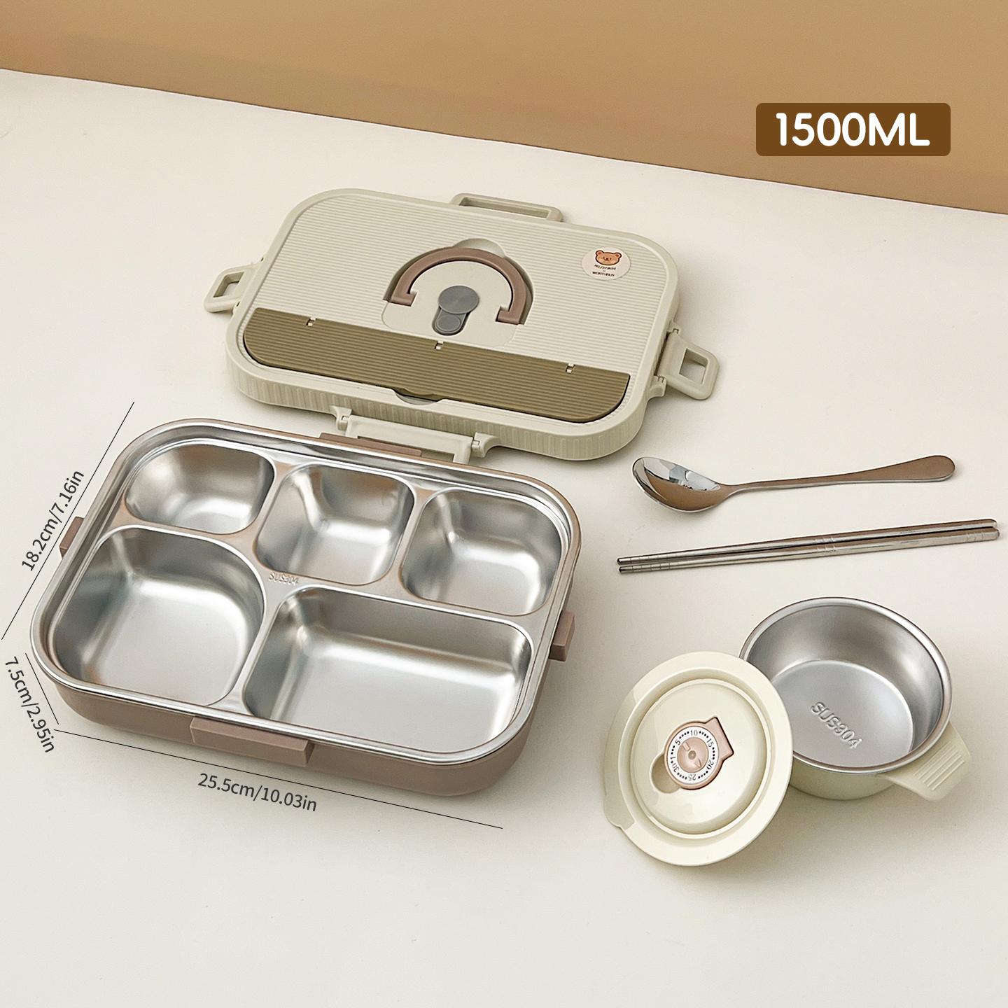 

4/5 Compartment 304 Stainless Steel Divided Bento Lunch Box Set For Student Kid Heatable Sealed Lunch Container With Cutlery&Bow 1500ml
