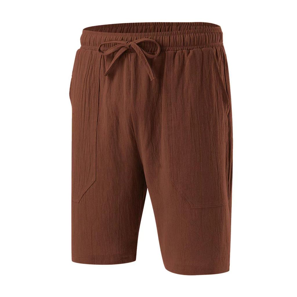 Men's Cotton Linen Summer Shorts - Drawstring Waist, Straight Leg, Breathable, Comfortable for Daily Wear or Beach Use