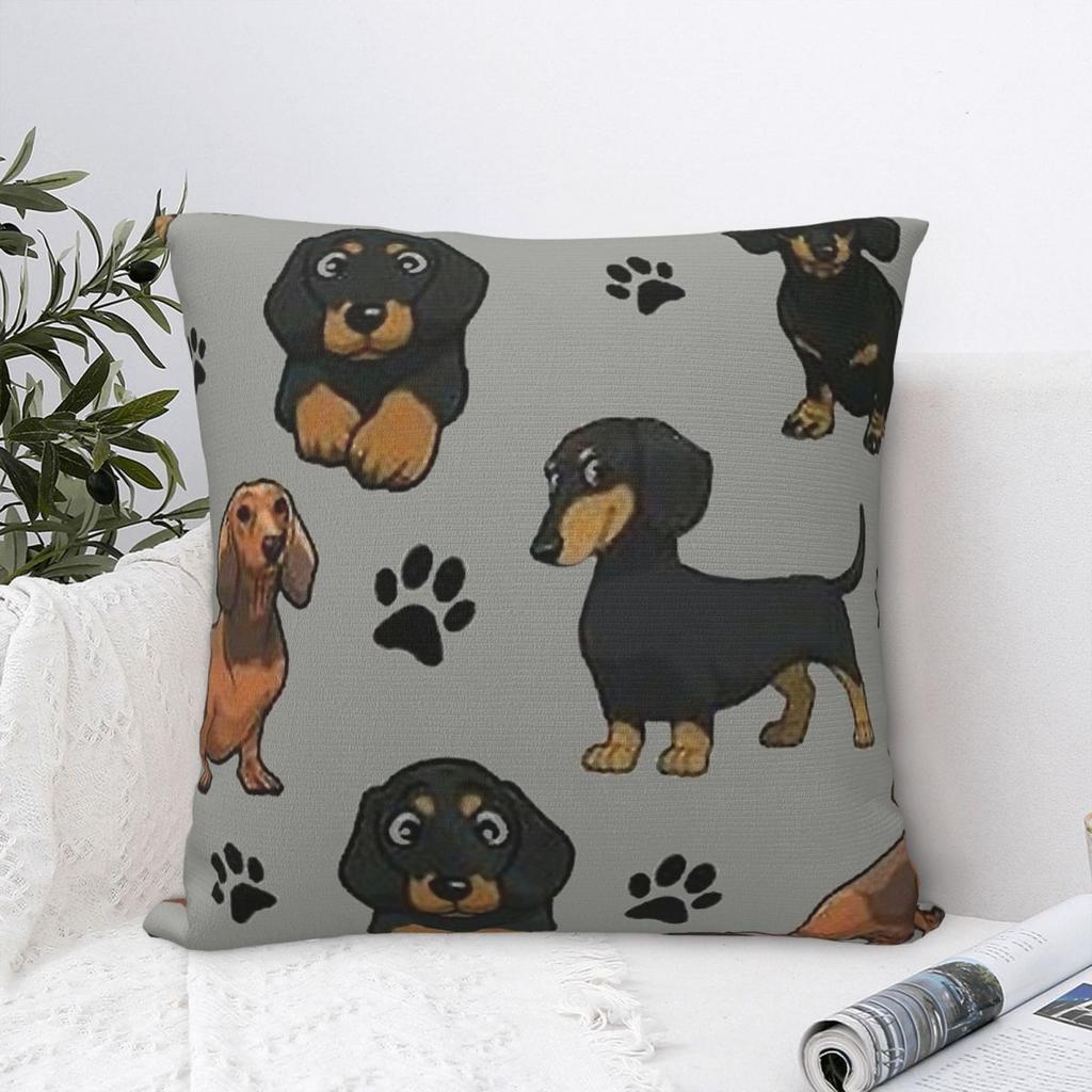 Dachshund Dog Cartoon Pillowcase Polyester Cushion Cover Gift Wiener Sausage Throw Pillow Case Cover Home Square 18