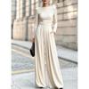 Damen Unifarbener High-Neck Langarm Jumpsuit mit weitem Bein 2026 Herbst Winter Eleganter Lässiger Strick-Overall