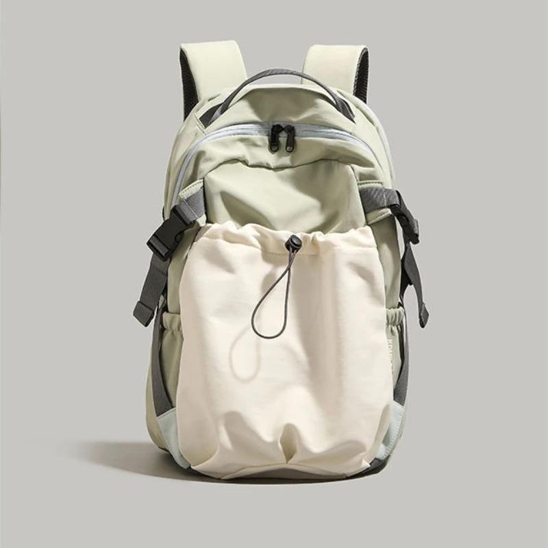 Fashion Nylon Backpack with Drawstring Side Pocket Adjustable Padded Straps for Outdoor Daily Use Large Capacity Shoulder Bag