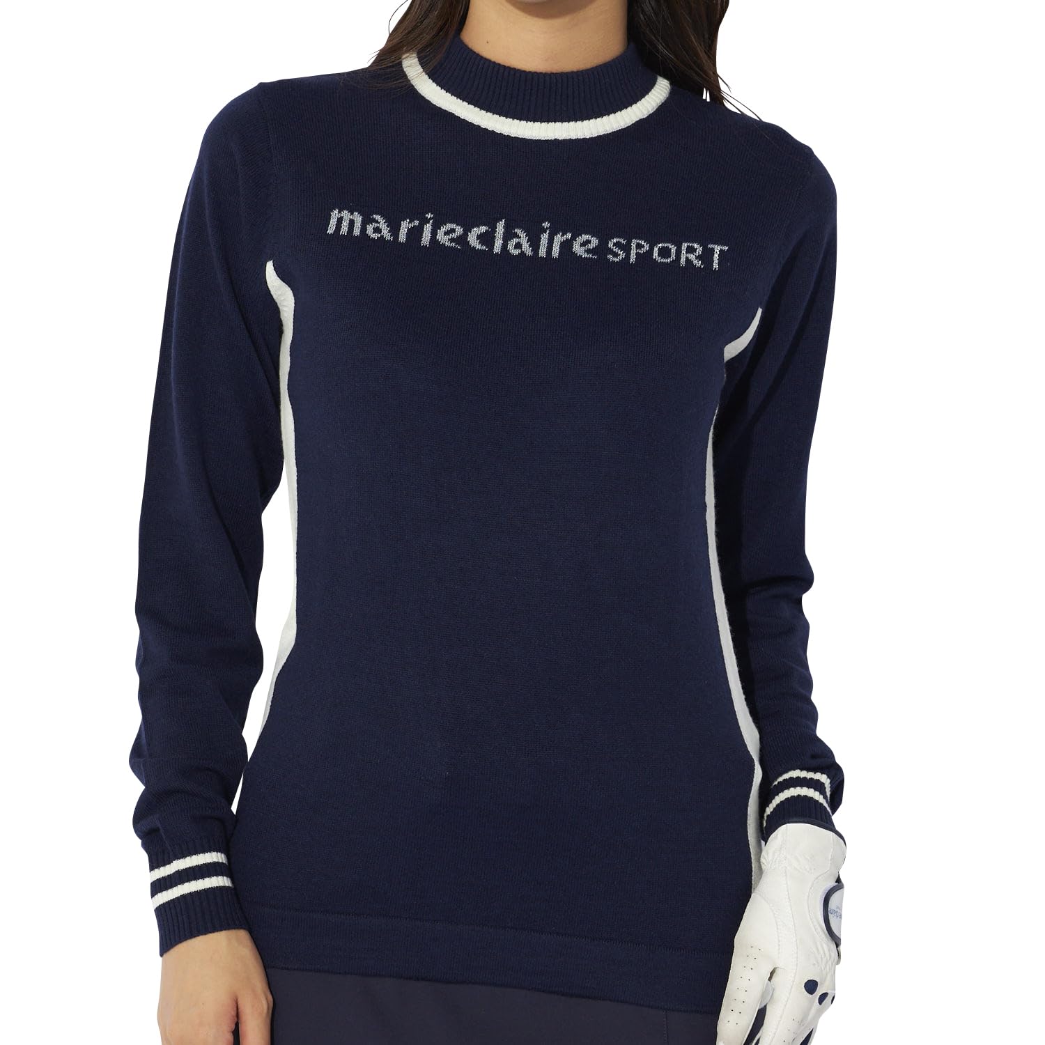 

Marie Claire Navy Mock Neck Color Wool 734720 Women s Knit, Block, Blend,