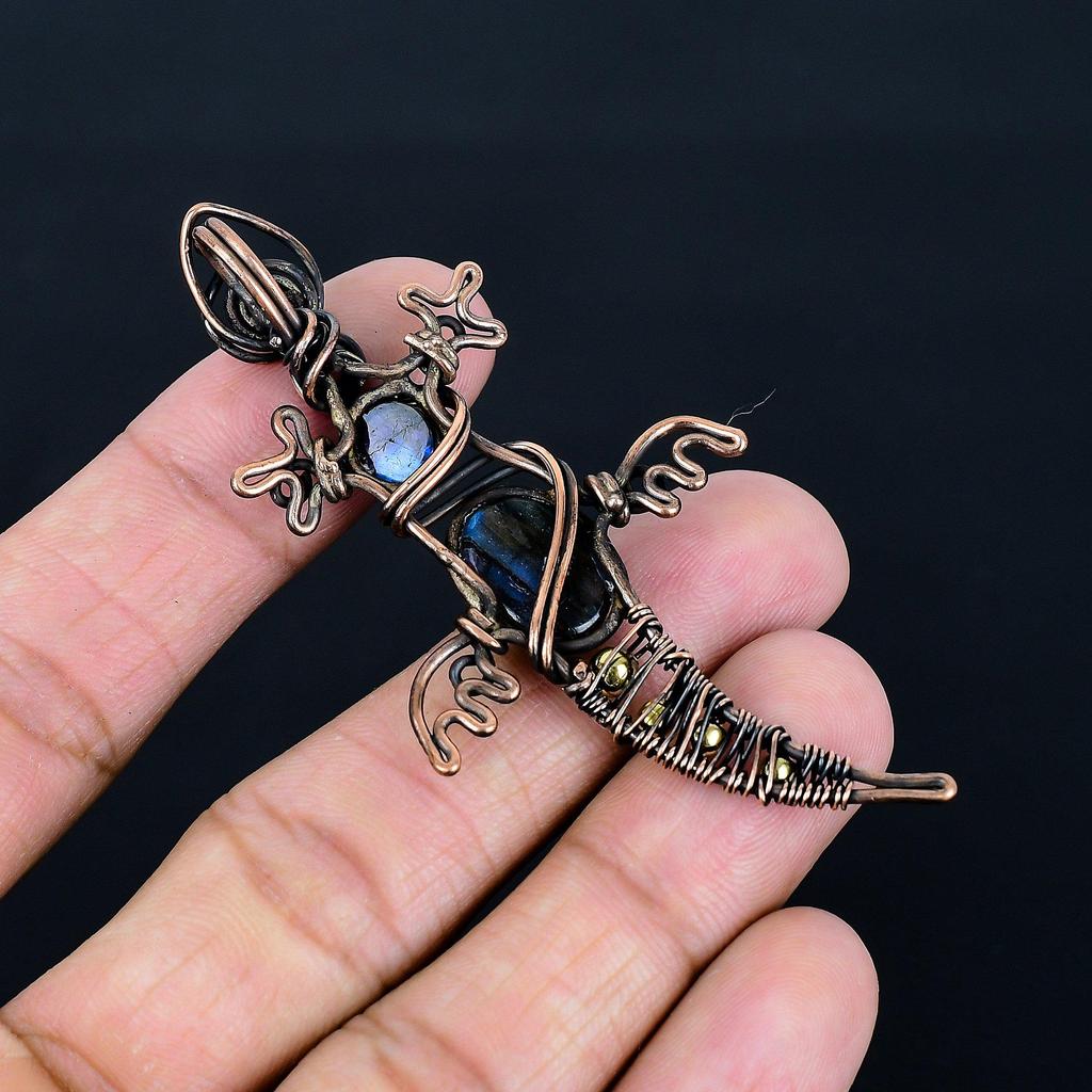 Labradorite Pendant, Handmade Gemstone 999 Copper Wire Wrapped Pendant Antique Jewelry, For Gift Silver Jewelry