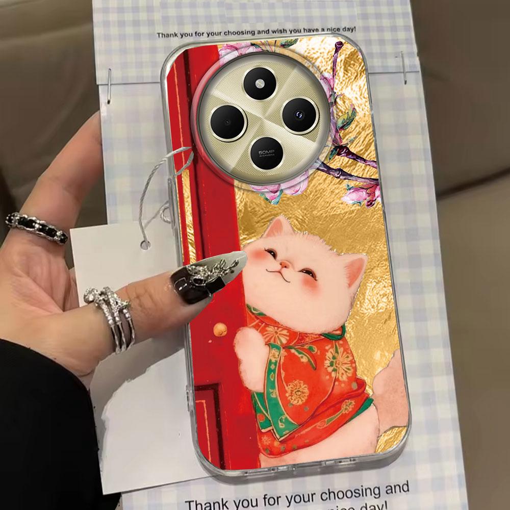 Lucky Cute Cat Flower Retro Phone Case for Xiaomi Redmi Note 14 13 12 11 11S 10 10S 8 9 Pro 9C 13C 14C A3 A4 A3X 9C A1 A2 Cover