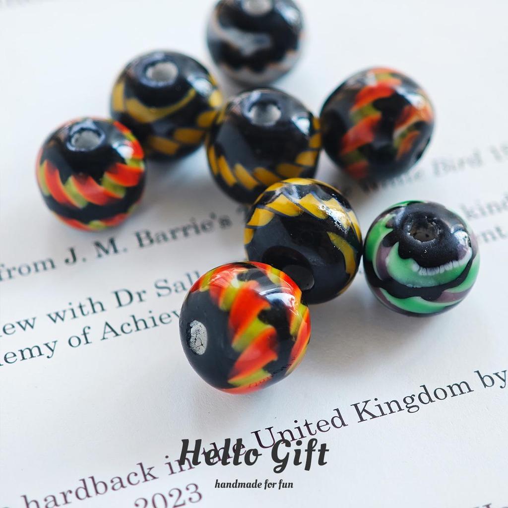 12mm West Asian Threaded Ribbon Candy Color Round Glass Beads for DIY Handmade Crafts