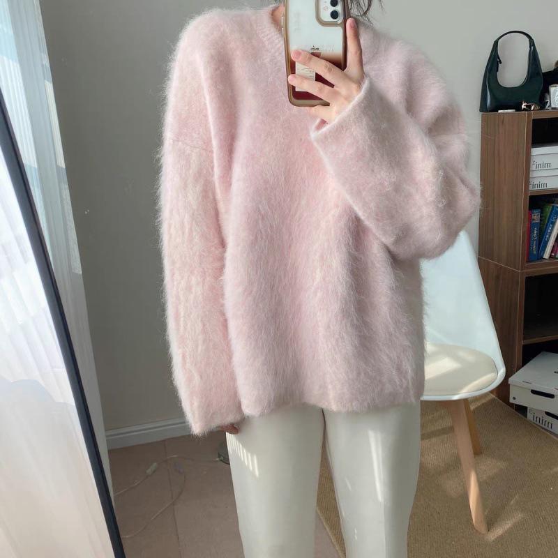 

Женский толстый свитер из искусственной норки: Свободный крой, Уютный пуловер на осень/зиму One Size розовый