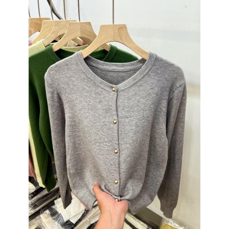 Korean Style Round Neck Knit Cardigan - Women's Trendy Long Sleeve Sweater for Spring/Autumn 2026