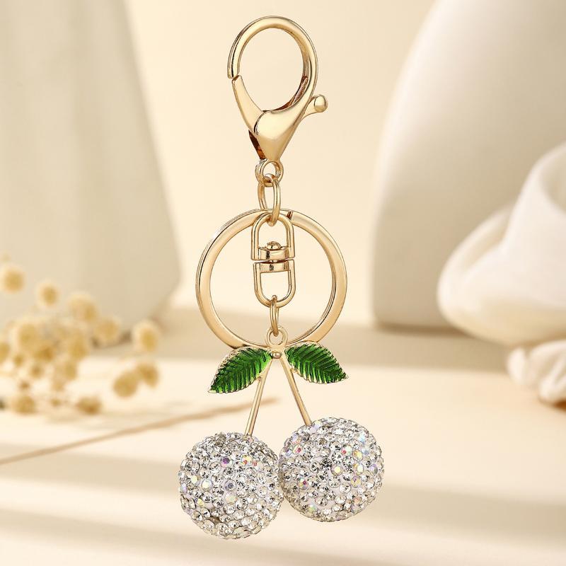 Shiny Creative Rhinestone Cherry Keychain Luxury Exquisite Keyring Cute Bag Pendant Charm for Holiday Souvenir